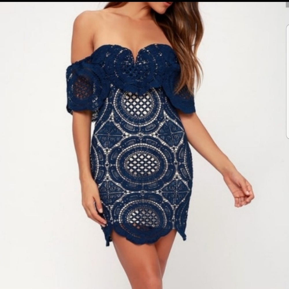 Navy lace off the shoulder Lulu's dress